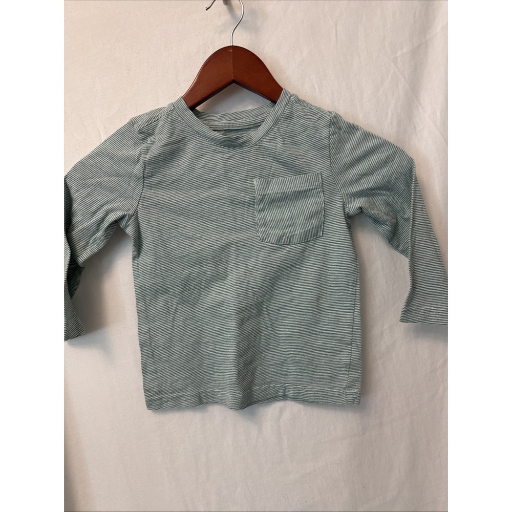 Cat & Jack Boys 3T Green White Stripe Long Sleeve Pocket T Shirt Cotton Casual